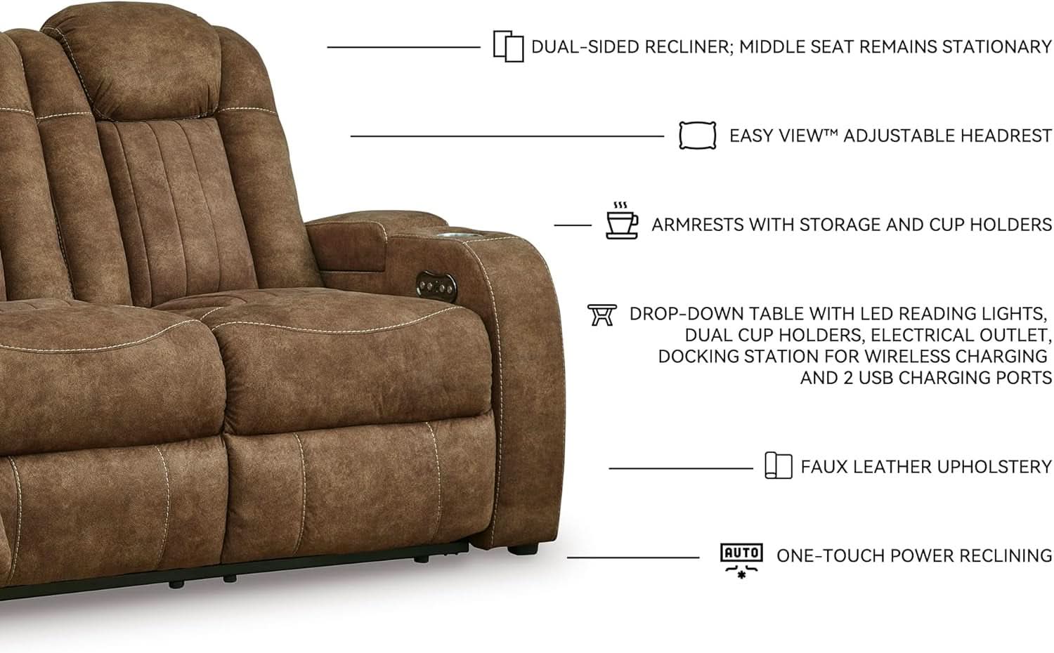 Light Brown Premium Faux Leather Power Recliner Sofa