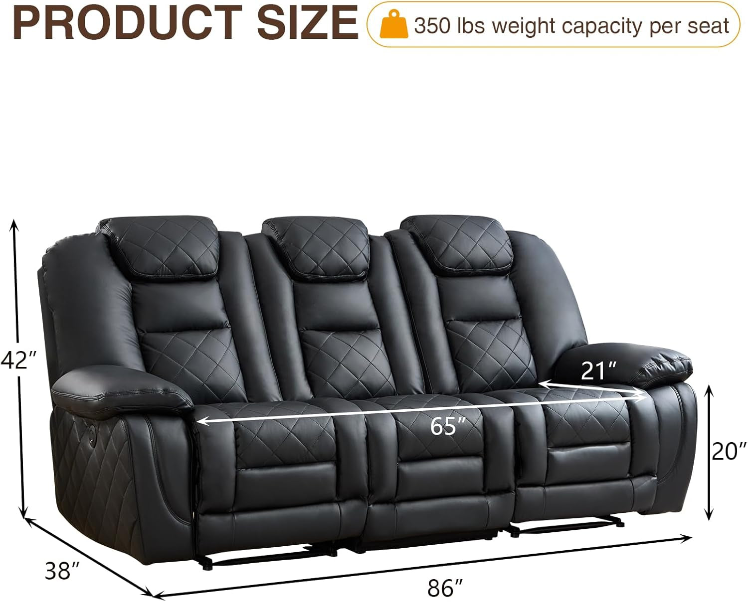Black Premium Faux Leather Motorized Reclining Sofa