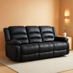 Black Faux Leather Manual Recliner Sofa Cupholders