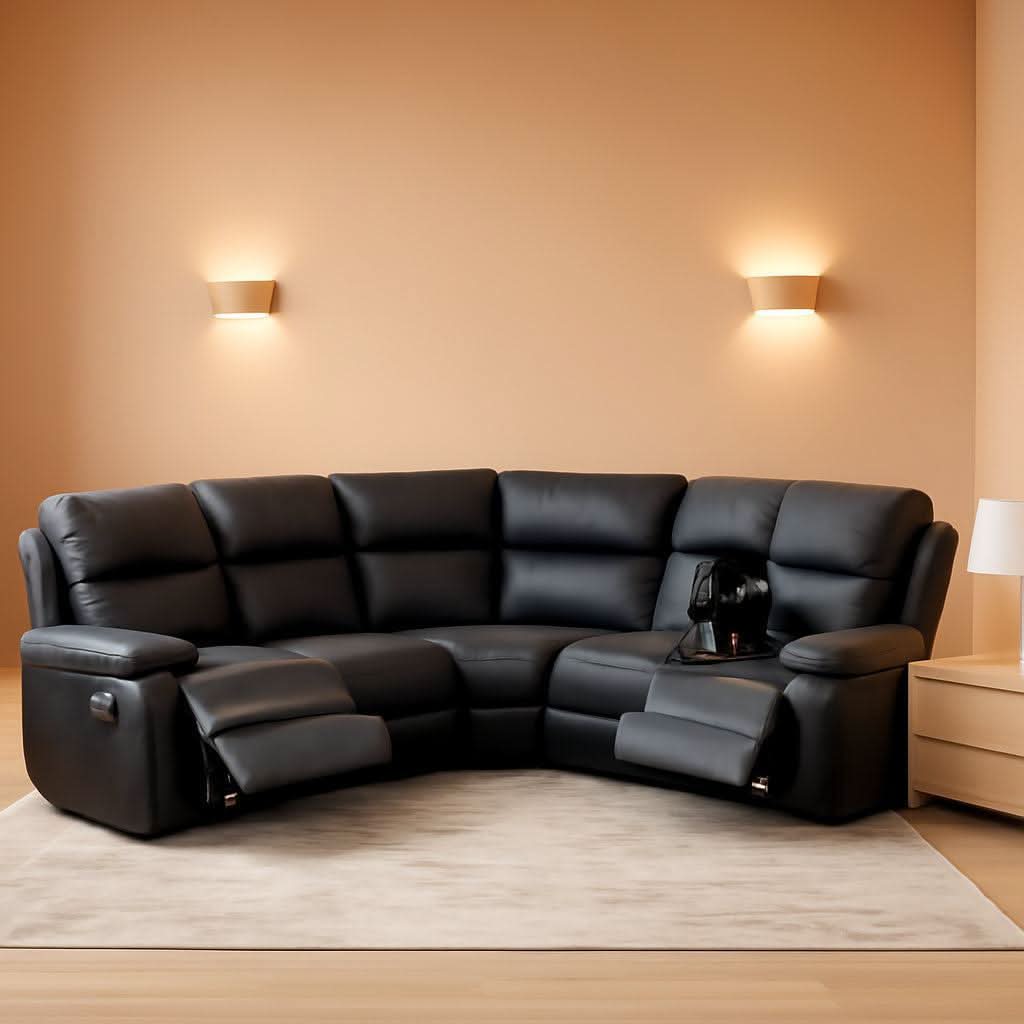 Power Reclining Leather Sectional Sofa Black Home Theater