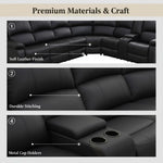 Power Reclining Leather Sectional Sofa Black Home Theater