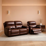 Brown Fullgrain Leather Powered Recliner Sofa Unit