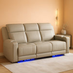 Grey Luxurious Leather Reclining Sofa With Headrest
