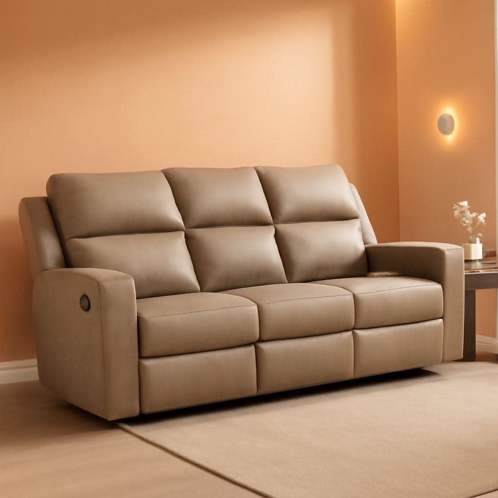 Contemporary Faux Leather Manual Recliner Sofa Beige