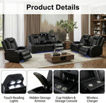 Black Luxurious Leather Power Reclining Sectional Sofa