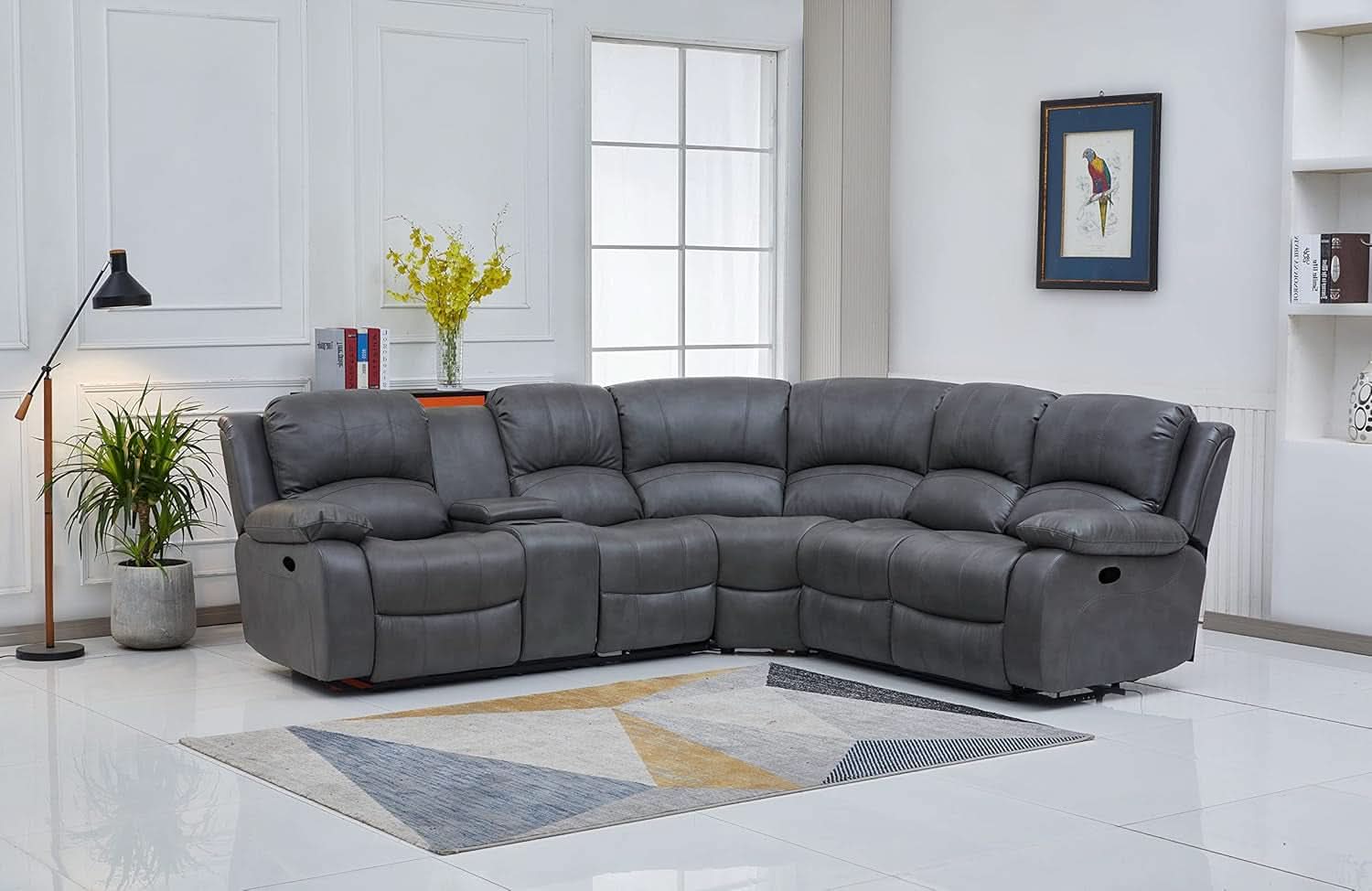 Bonded Leather Sectional Sofa Grey Power Reclining