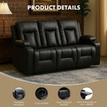 Black Leather Upholstered Manual Recliner Sofa Set