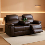 Leather Recliner Sofa Set Brown 3 Seater And Loveseat