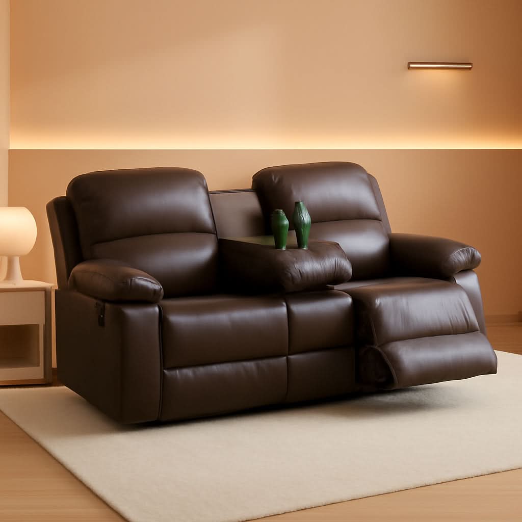 Leather Recliner Sofa Set Brown 3 Seater And Loveseat