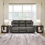 Gray Leather Adjustable Headrest Power Reclining Sofa