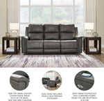Gray Leather Adjustable Headrest Power Reclining Sofa