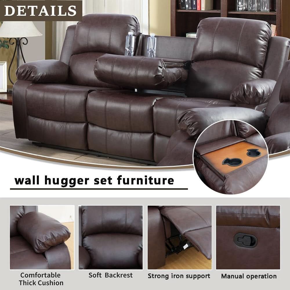 Leather Recliner Sofa Set Brown 3 Seater And Loveseat
