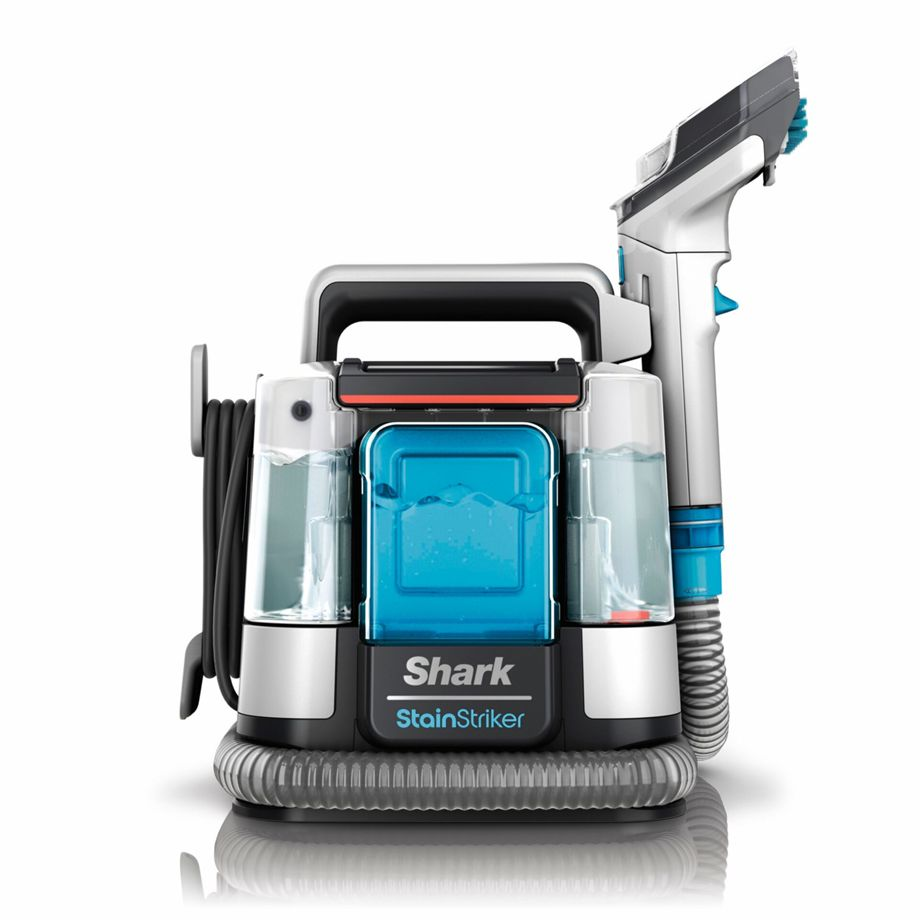 Shark StainStriker Pet Stain and Spot Cleaner, Compact Carpet and Upholstery Cleaner with Powerful Suction, Dual Cleaning Formulas, 4 Tools, Removes Stains, Odours and Dirt, White/Turquoise