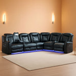 Black Leather Power Reclining Sectional Sofa Living Room