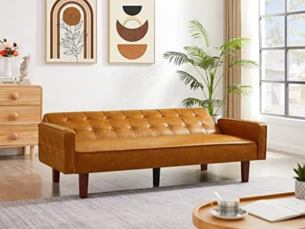 Brown PU Full Grain Leather SpaceSaving Three Seater Sofa
