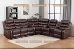 Brown PU Leather Reclining Sectional Sofa USB Chargers