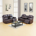 Bonded Leather Living Room Sofa Set With Reclining Sofa And Loveseat Brown