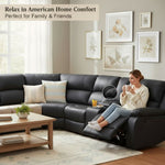 Power Reclining Leather Sectional Sofa Black Home Theater
