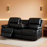 Black Vegan Leather 3 Seater Recliner Sofa Cupholders