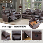 Bonded Leather Living Room Sofa Set With Reclining Sofa And Loveseat Brown