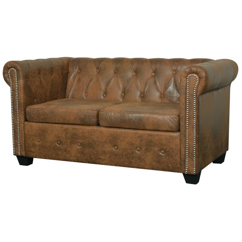 NNEVL Chesterfield Sofa 2-Seater Artificial Leather Brown