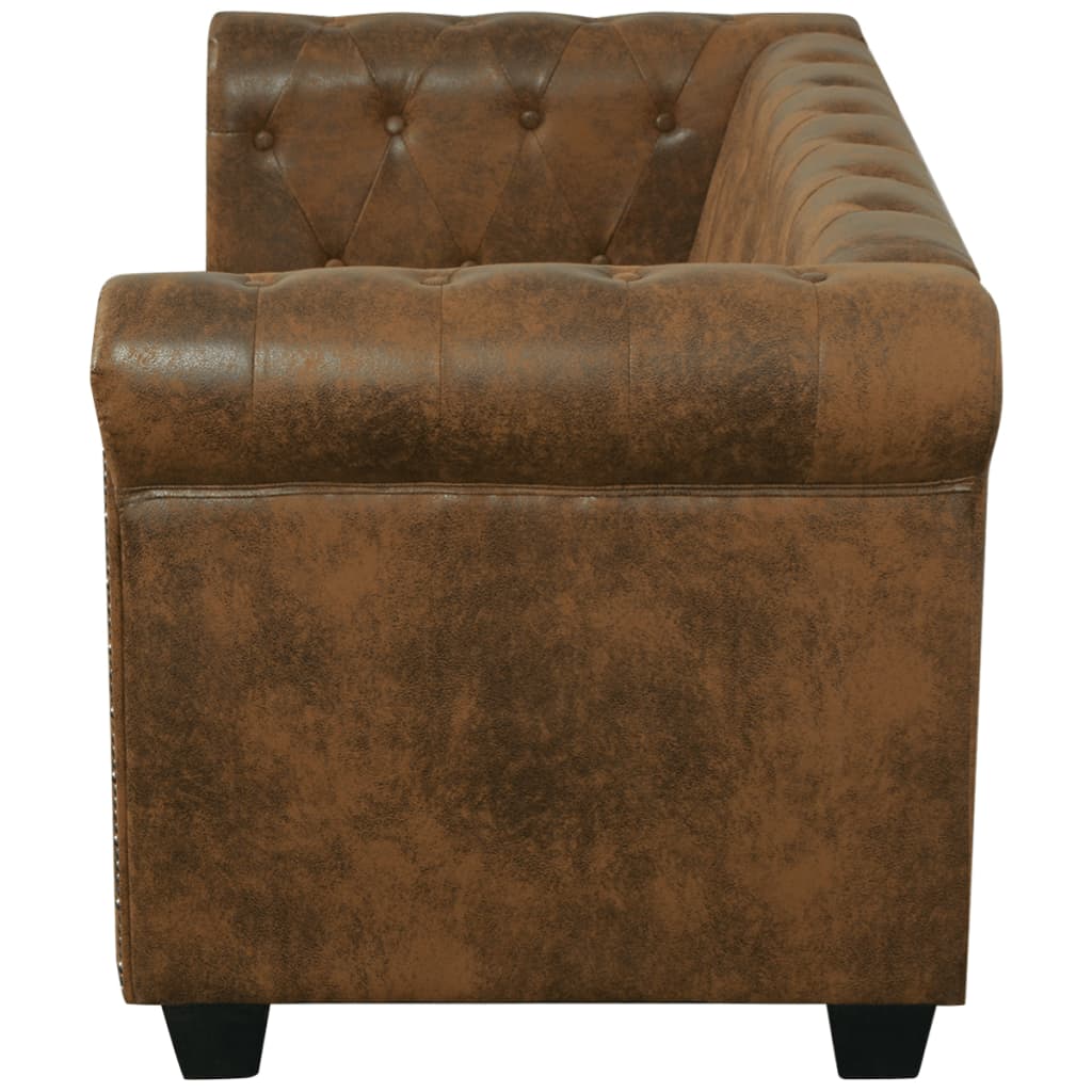 NNEVL Chesterfield Sofa 2-Seater Artificial Leather Brown