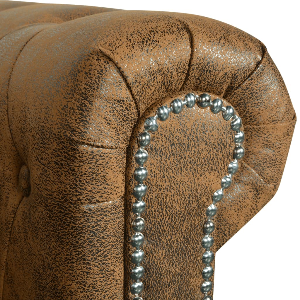 NNEVL Chesterfield Sofa 2-Seater Artificial Leather Brown