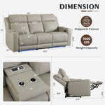 Grey Luxurious Leather Reclining Sofa With Headrest