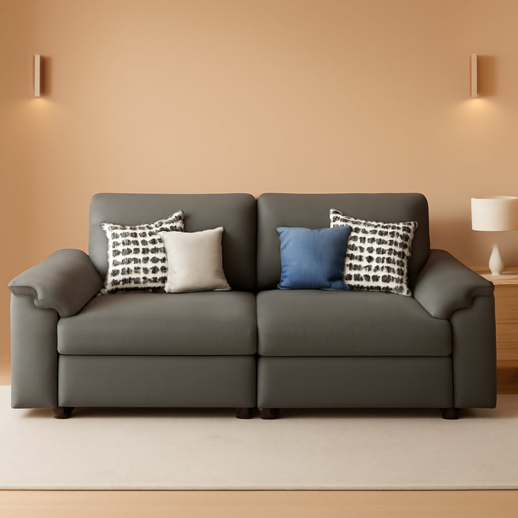 Grey Oversized Loveseat Faux Leather Upholstered Sofa
