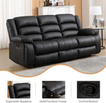 Black Faux Leather Manual Recliner Sofa Cupholders
