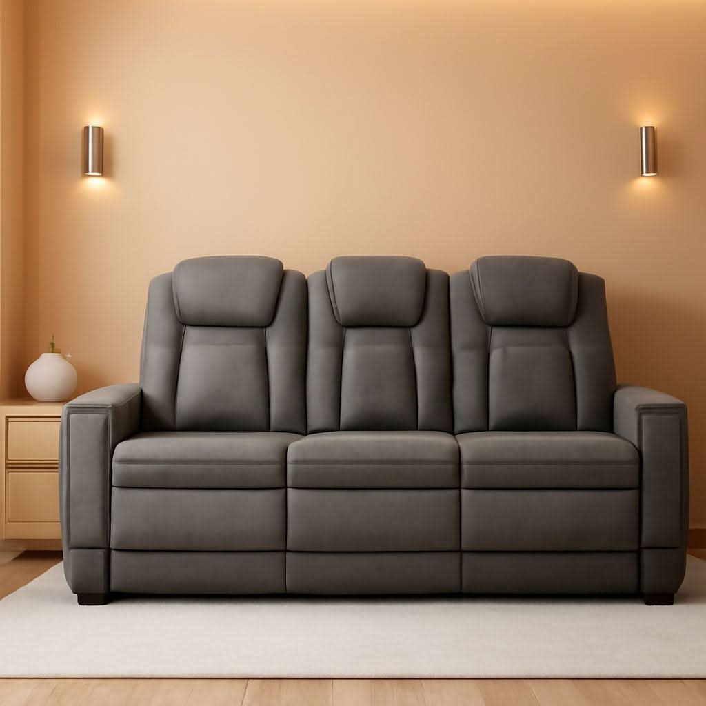 Gray Longlasting Faux Leather Power Reclining Sofa
