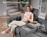 Grey Leather Power Recliner Sofa With Center Console