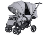 Double Seat Stroller with Adjustable Push Handle, Detachable Canopy and Foot Rest, Foldable Baby Pushchair Buggy for Traveling, Going Shopping &