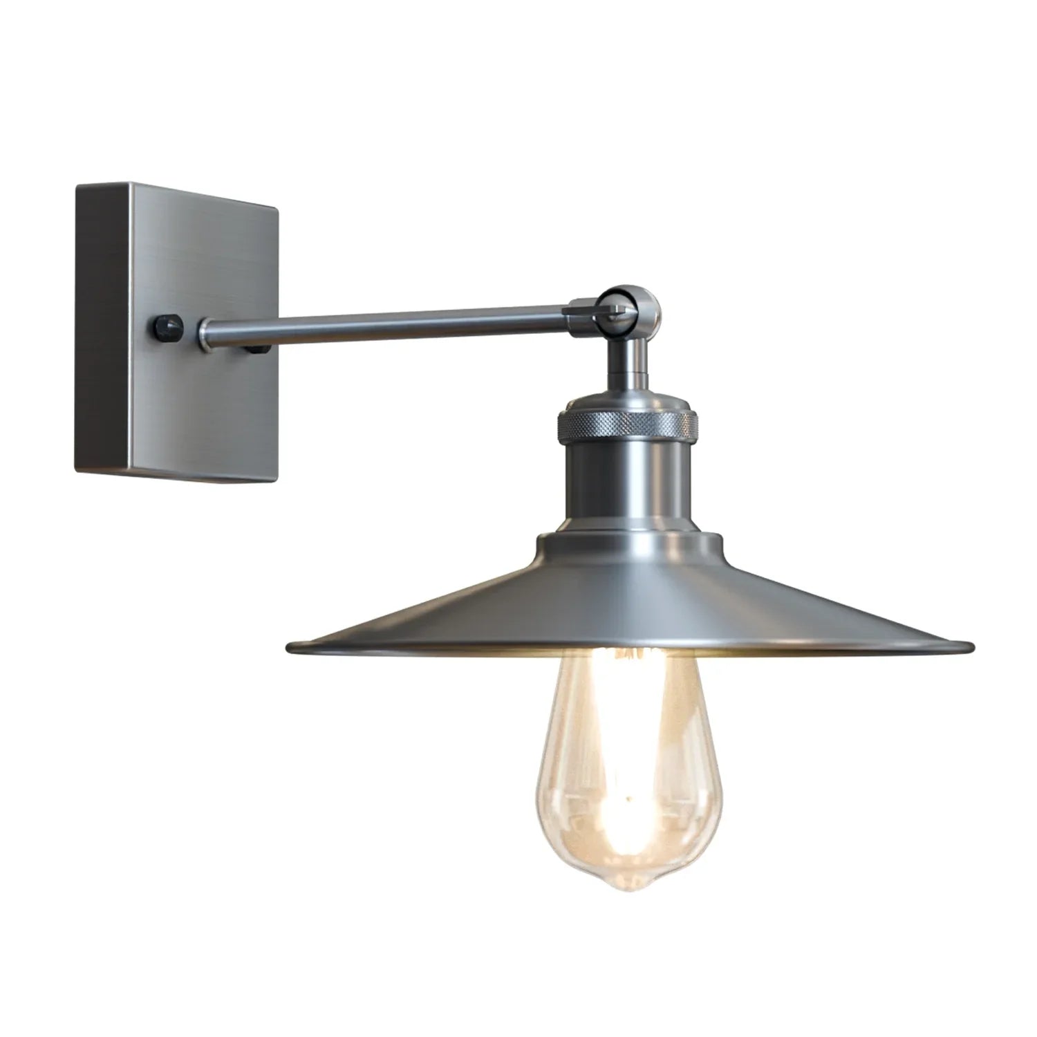 Industrial Satin Nickel Wall Light with Adjustable Shade - E27 Fitting ~5953