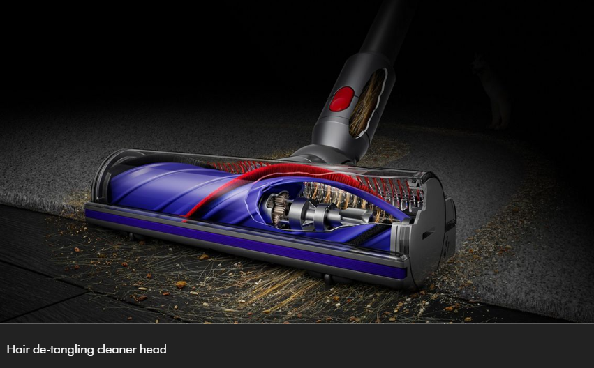 Dyson Cyclone V10 cordless vacuum + Detail cleaning kit The suction power of a corded vacuum with de-tangling technology.¹ With Detail cleaning kit.