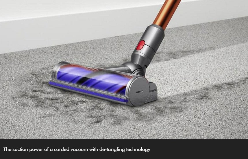 Dyson Cyclone V10 cordless vacuum + Detail cleaning kit The suction power of a corded vacuum with de-tangling technology.¹ With Detail cleaning kit.