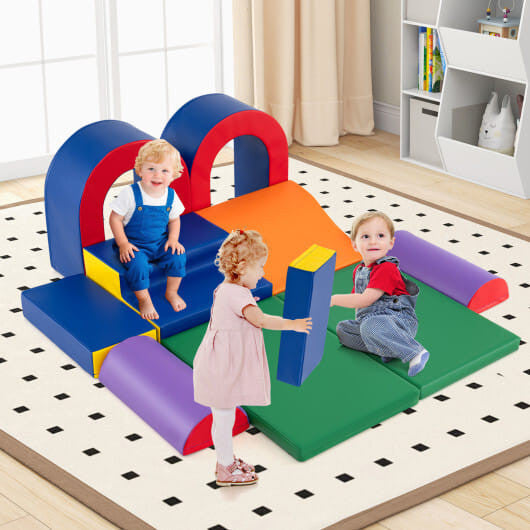 10-Piece Foam Climbing Blocks Soft PU Leather Play Gym Lightweight Baby Climber Structures-Multicolour