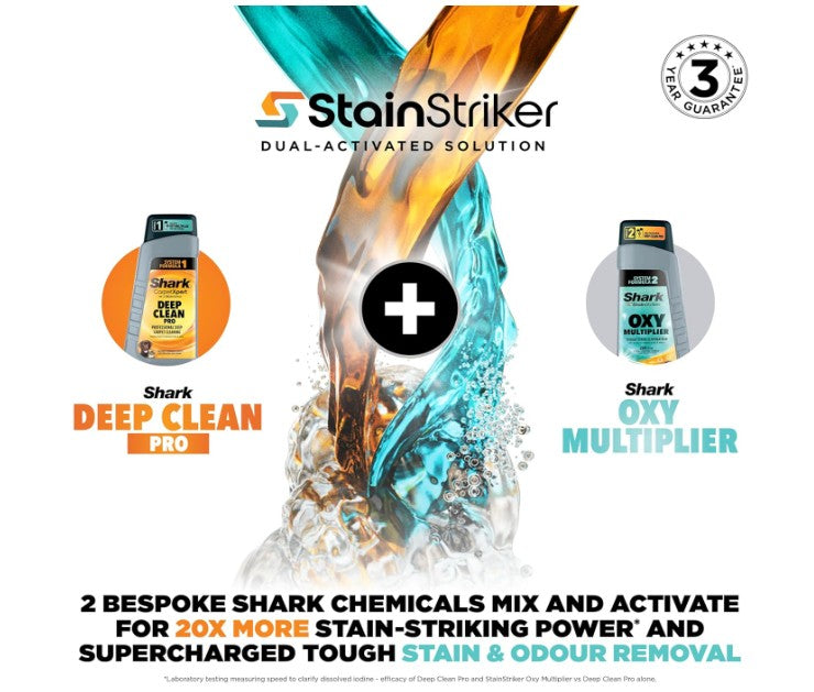 Shark StainStriker Pet Stain and Spot Cleaner, Compact Carpet and Upholstery Cleaner with Powerful Suction, Dual Cleaning Formulas, 4 Tools, Removes Stains, Odours and Dirt, White/Turquoise
