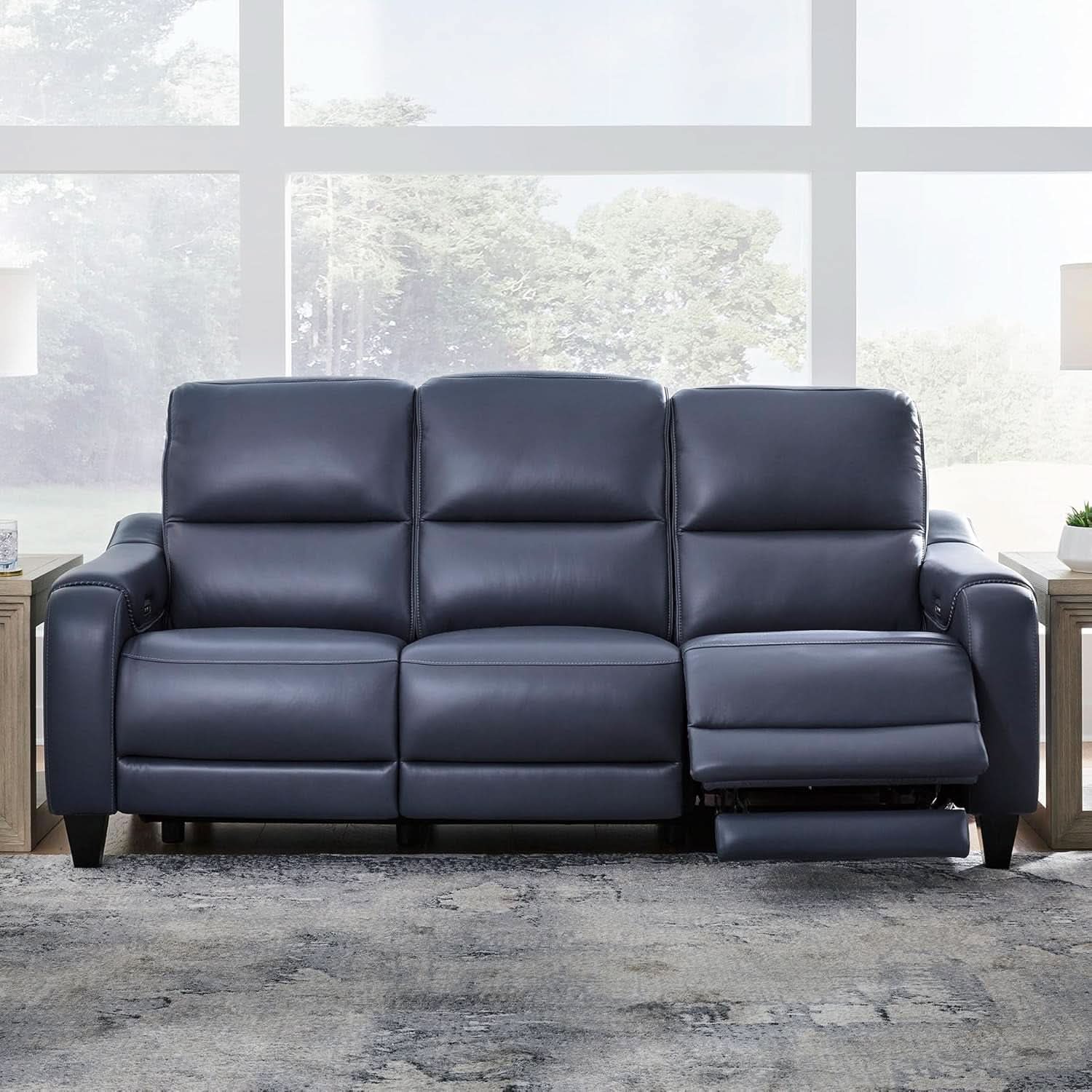 Cerulean Leather Wall Hugger Power Reclining Sofa