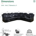 Black Leather Power Reclining Sectional Sofa Living Room