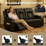 Black Leather Upholstered Manual Recliner Sofa Set