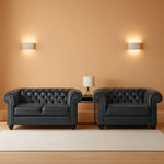 Black Faux Leather Chesterfield Sofa Set 3 Seater Loveseat