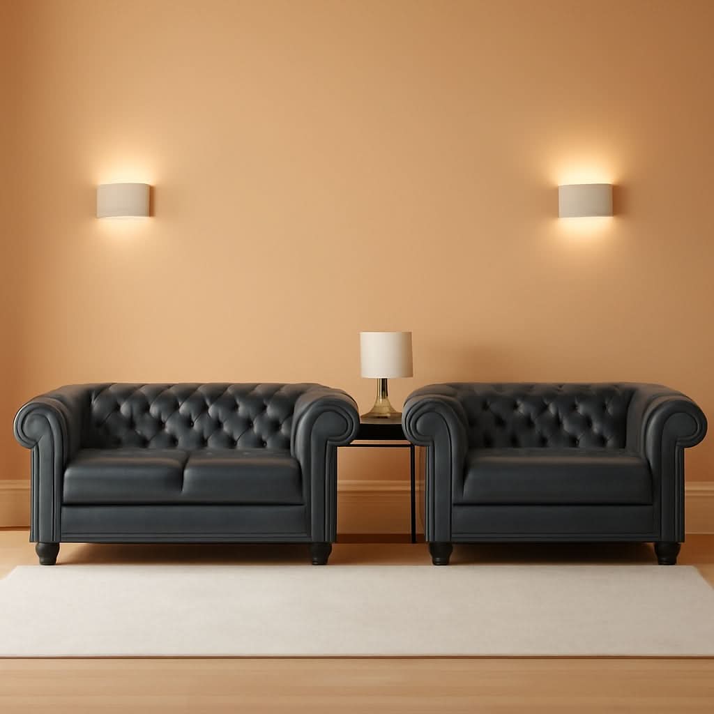 Black Faux Leather Chesterfield Sofa Set 3 Seater Loveseat