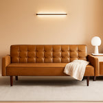 Brown PU Full Grain Leather SpaceSaving Three Seater Sofa