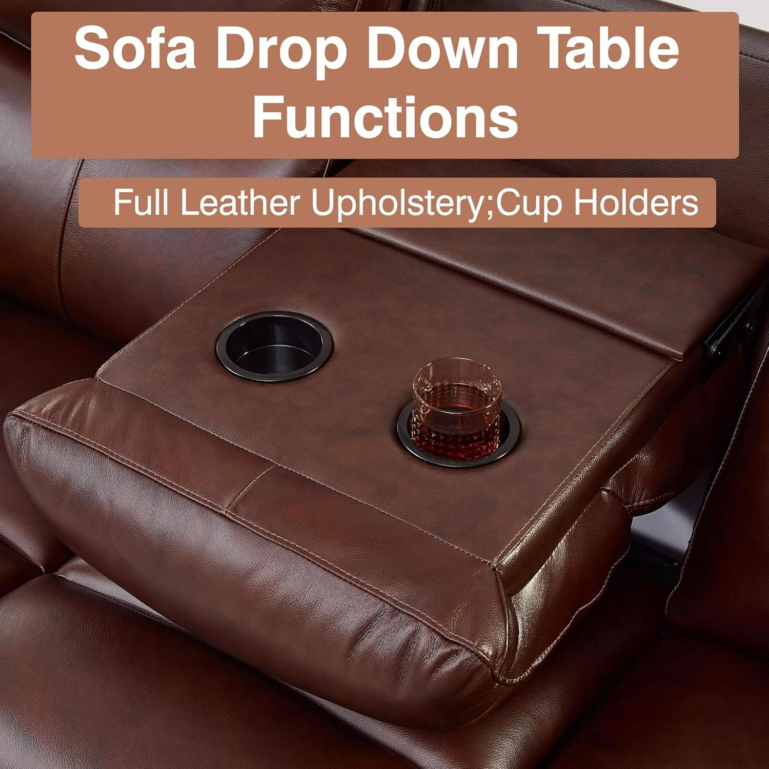 Brown Fullgrain Leather Powered Recliner Sofa Unit