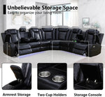 Black Leather Power Reclining Sectional Sofa Living Room