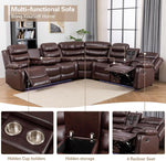 Brown PU Leather Reclining Sectional Sofa USB Chargers
