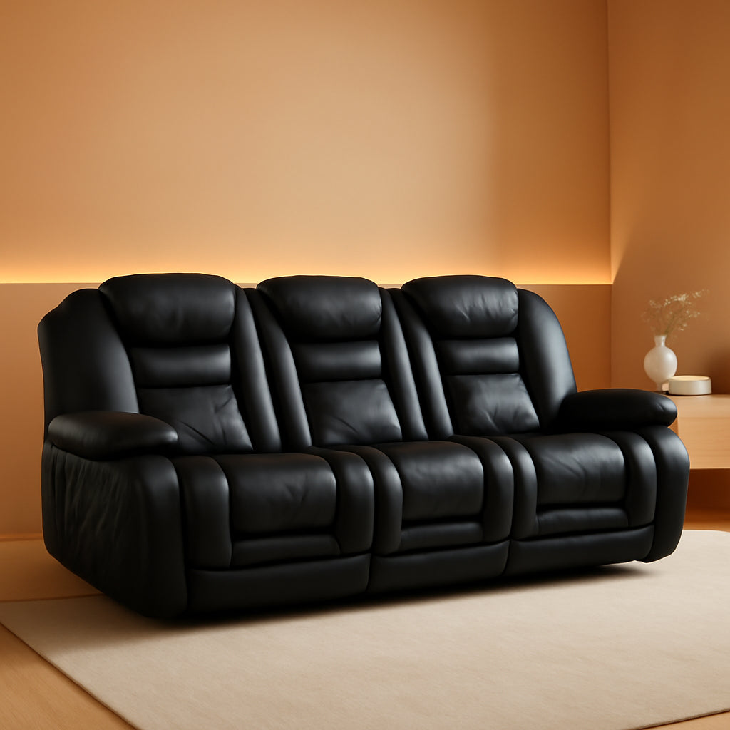 Black Premium Faux Leather Motorized Reclining Sofa