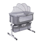 Baby bed, adjustable height, with fastening strap, mosquito net, wheels mosquito stuffy adjustment