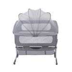 Baby bed, adjustable height, with fastening strap, mosquito net, wheels mosquito stuffy adjustment